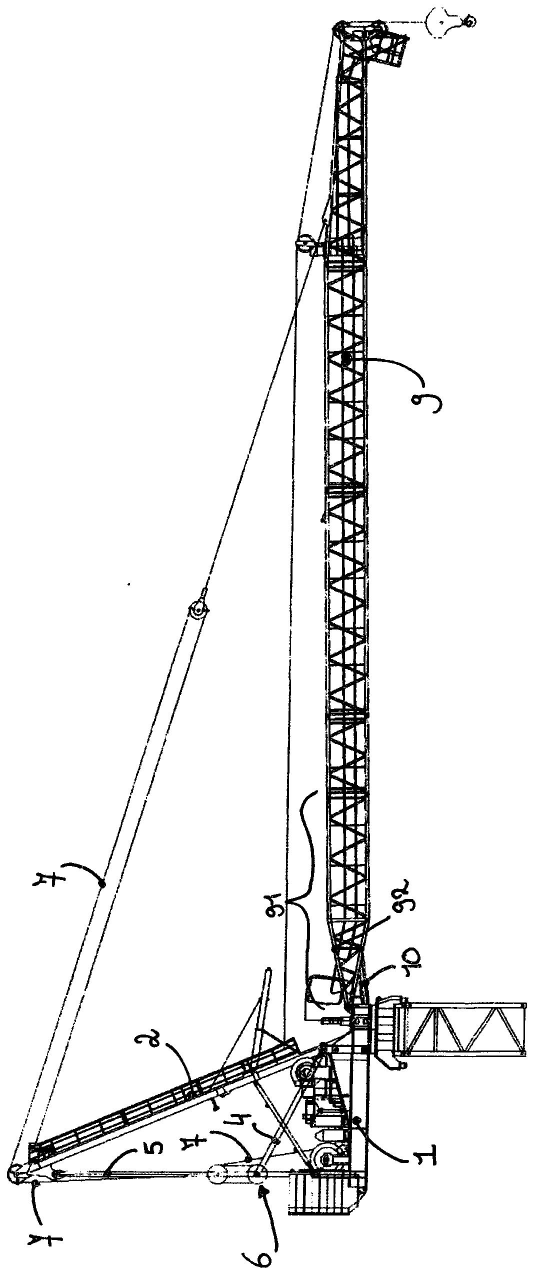 Crane having a collapsible jib