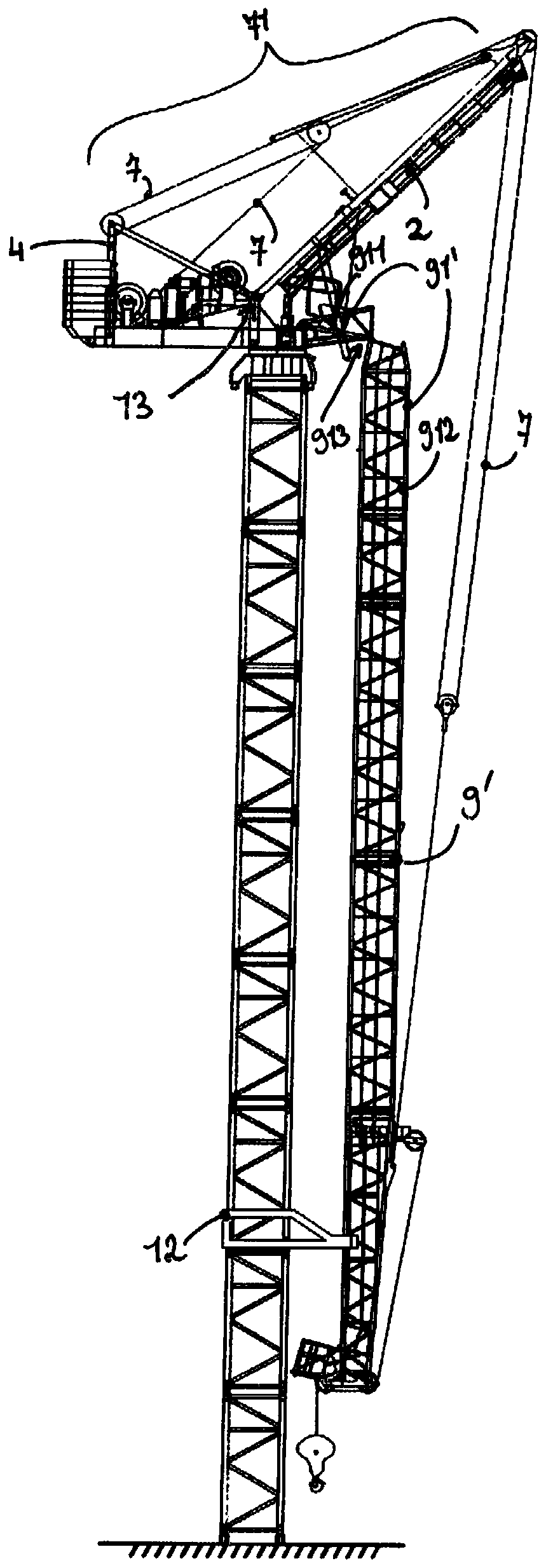 Crane having a collapsible jib