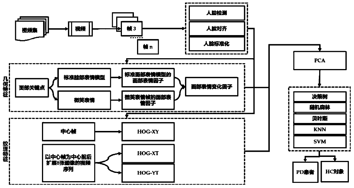 Construction method of detection model for facial motion retardation based on geometrical characteristics and textural characteristics