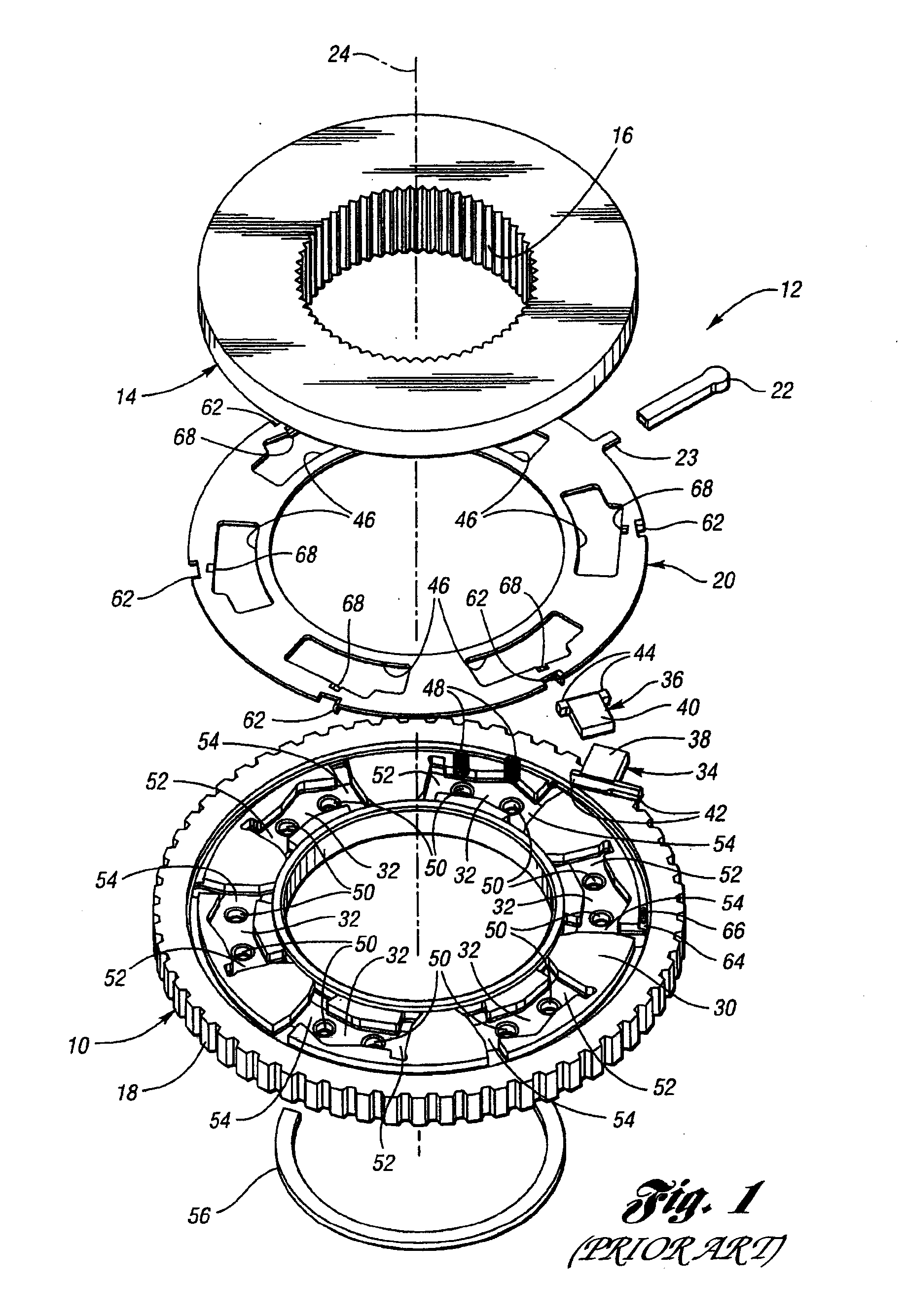 Overrunning coupling and control assembly including apparatus having a latching mechanism