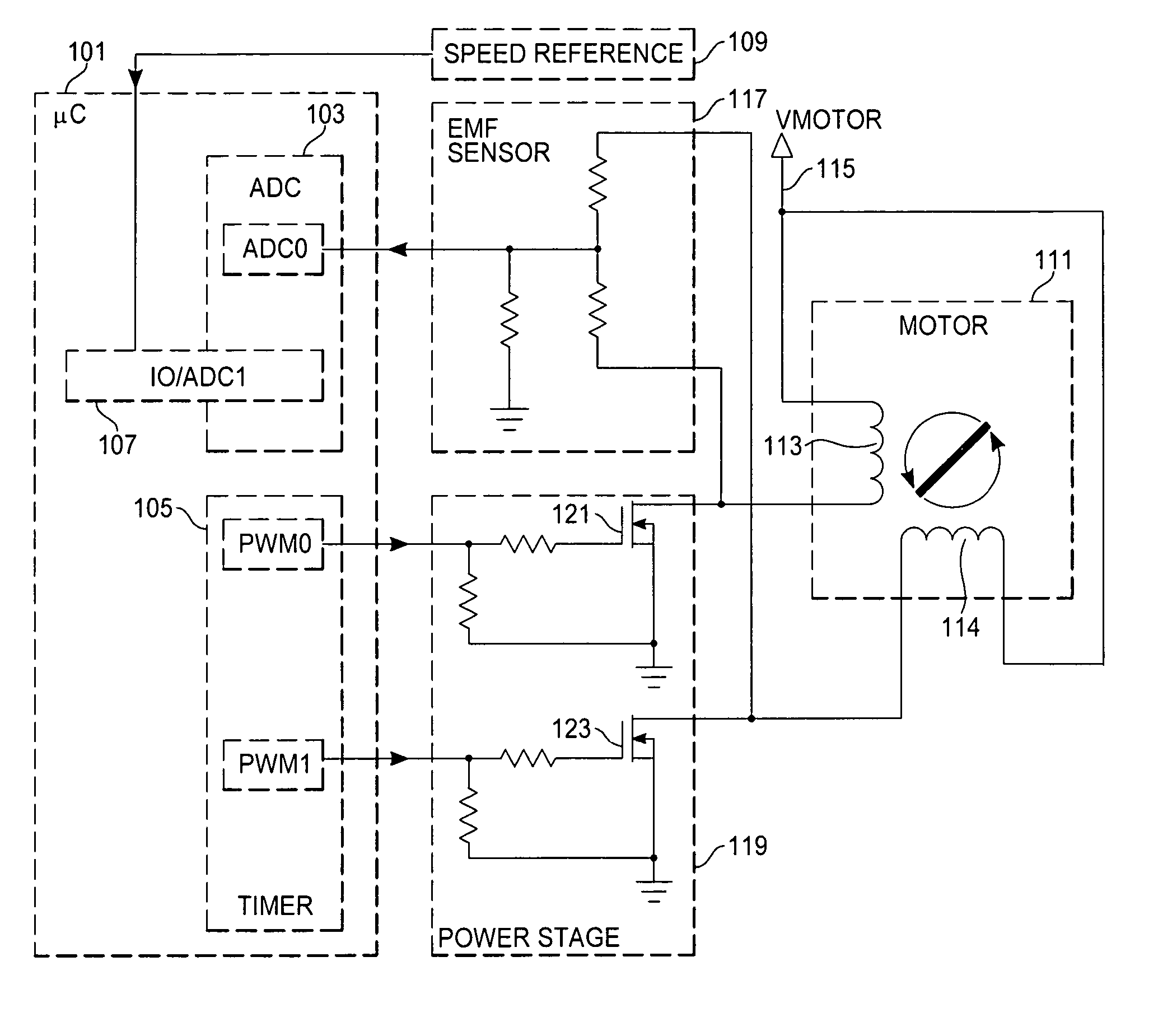 Sensorless control of two-phase brushless DC motor