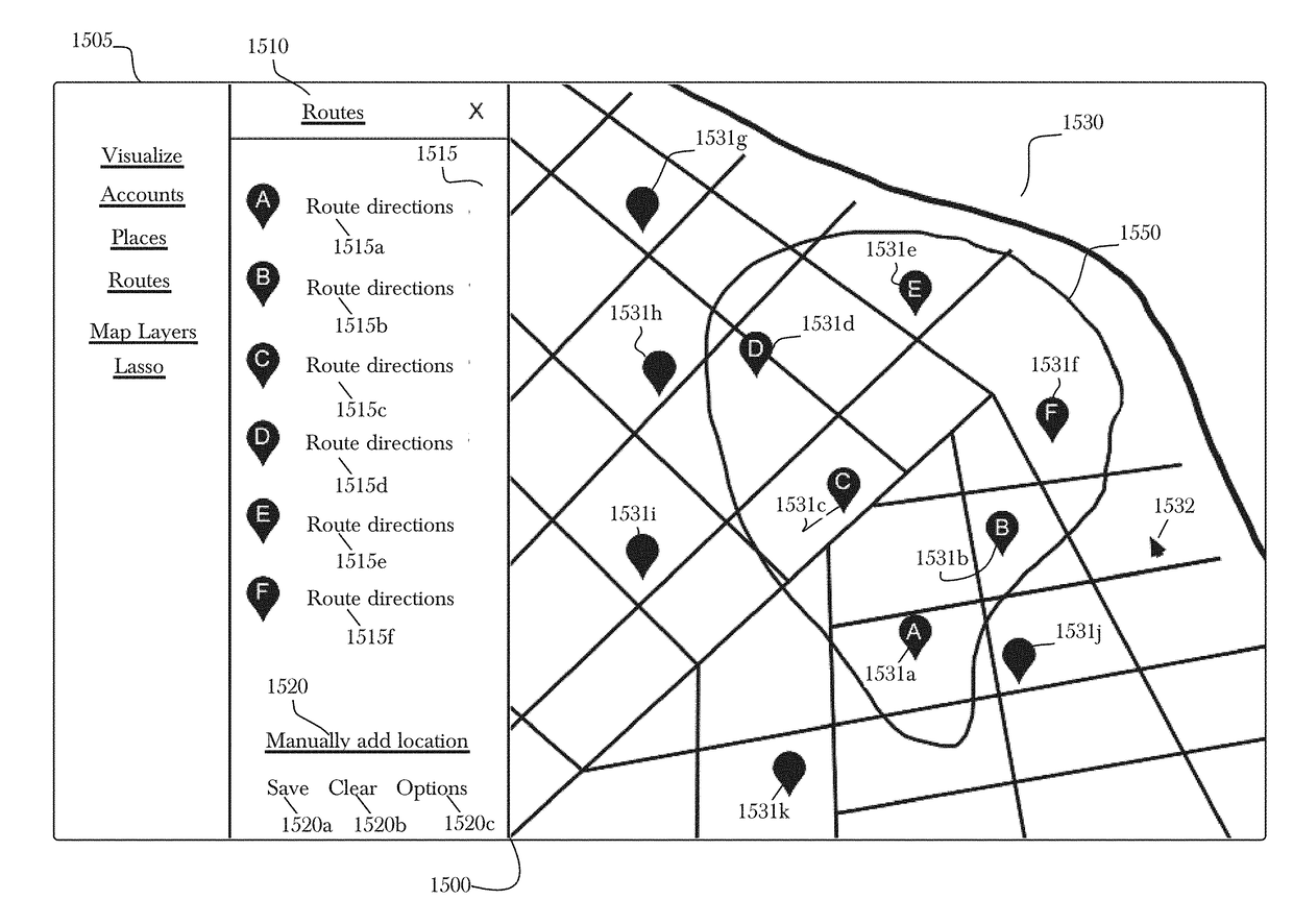 Geographic mobile customer relations management with bespoke graphical selection and query modes