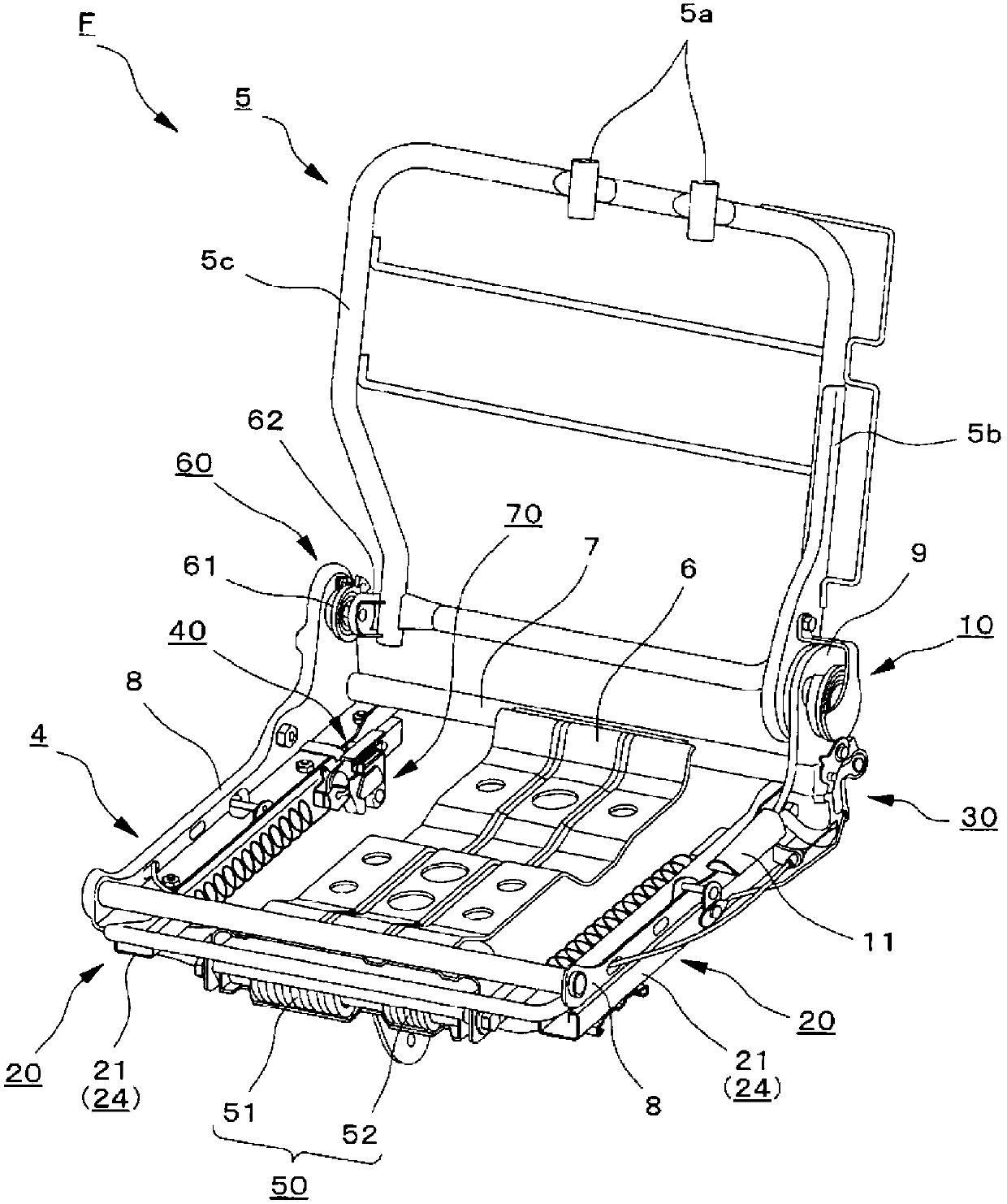 Seat frame and stowable vehicle seat with same