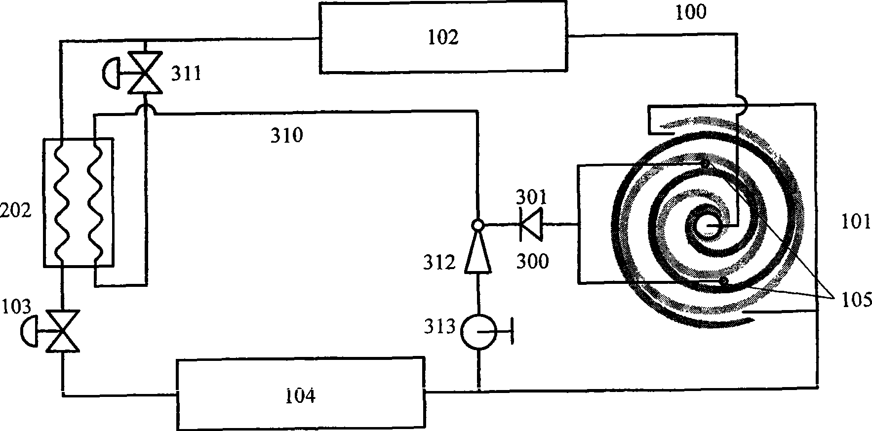 Capacity adjustable vortex compressor refrigeration system with mediate loop installed with ejector