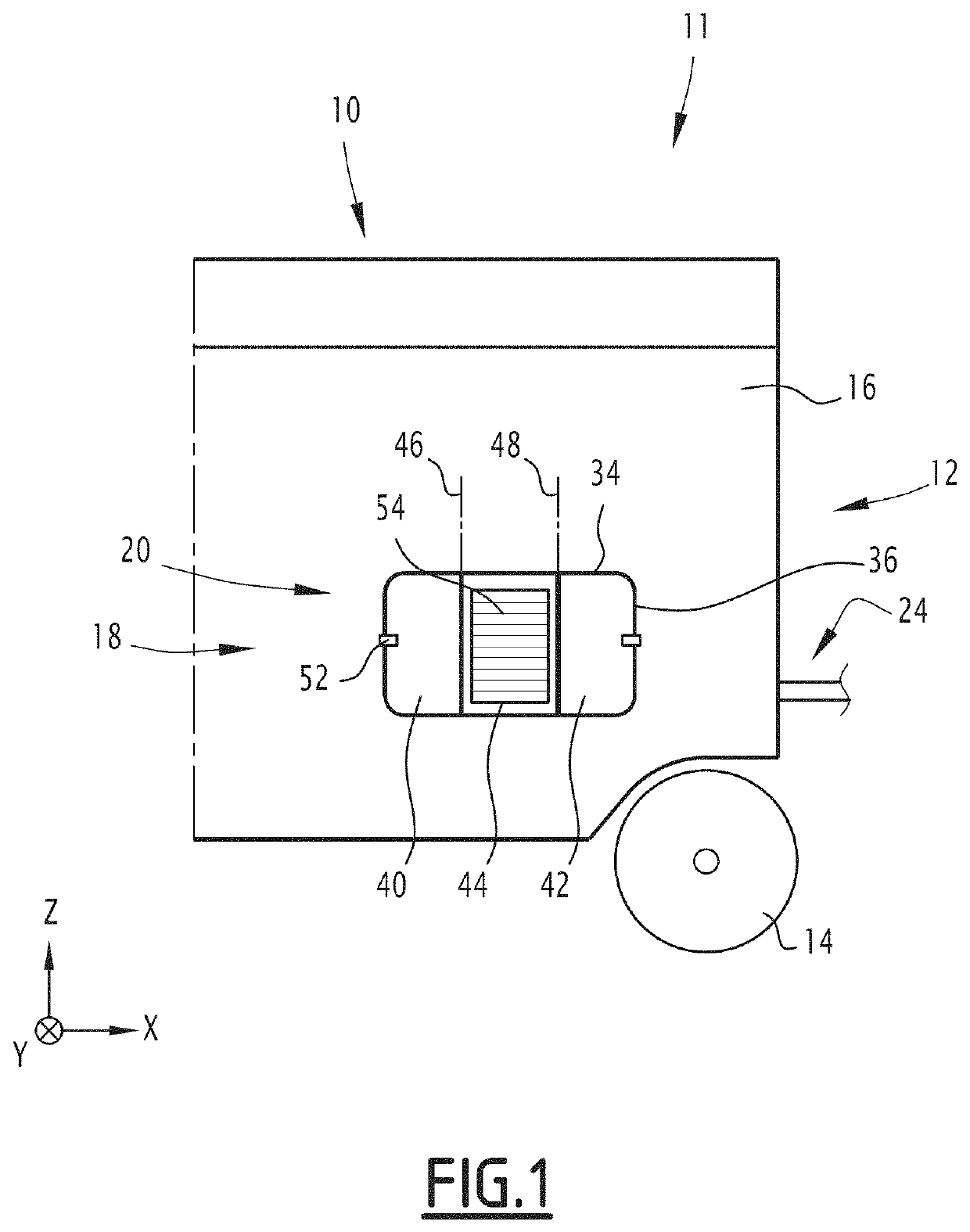 Land vehicle with technical hatch