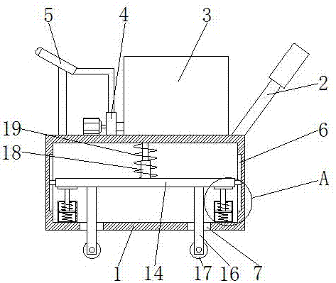 Garden cart spraying device with shock-absorbing function