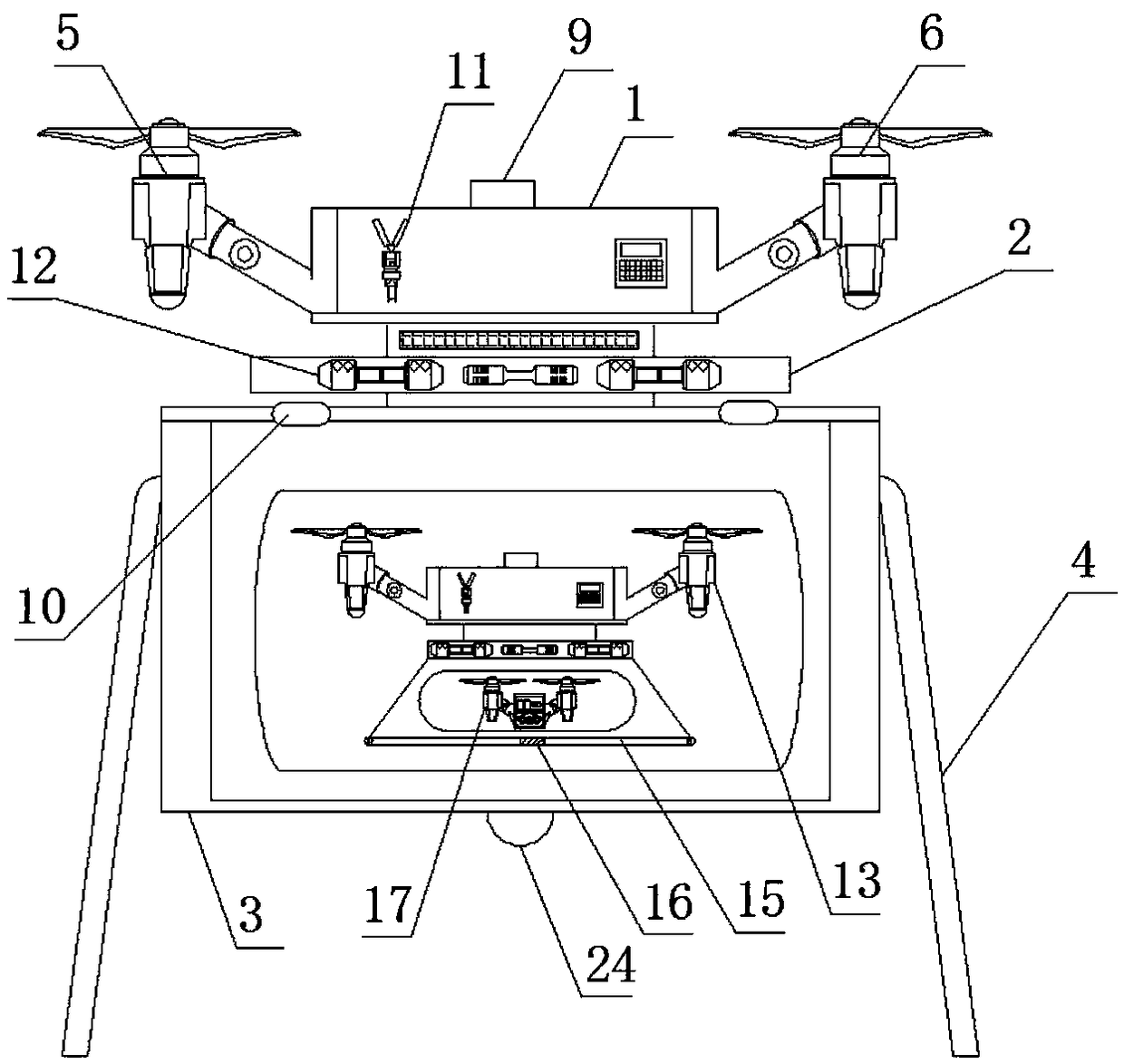 Multistage flight device internally comprising unmanned aerial vehicle