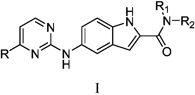 N-substituted-5-((4-substituted pyrimidine-2-yl)amino)indole derivative as well as preparation method and purpose thereof