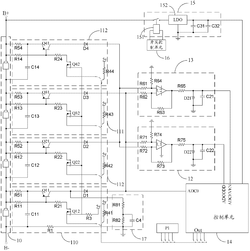 Battery voltage detection circuit and battery management system