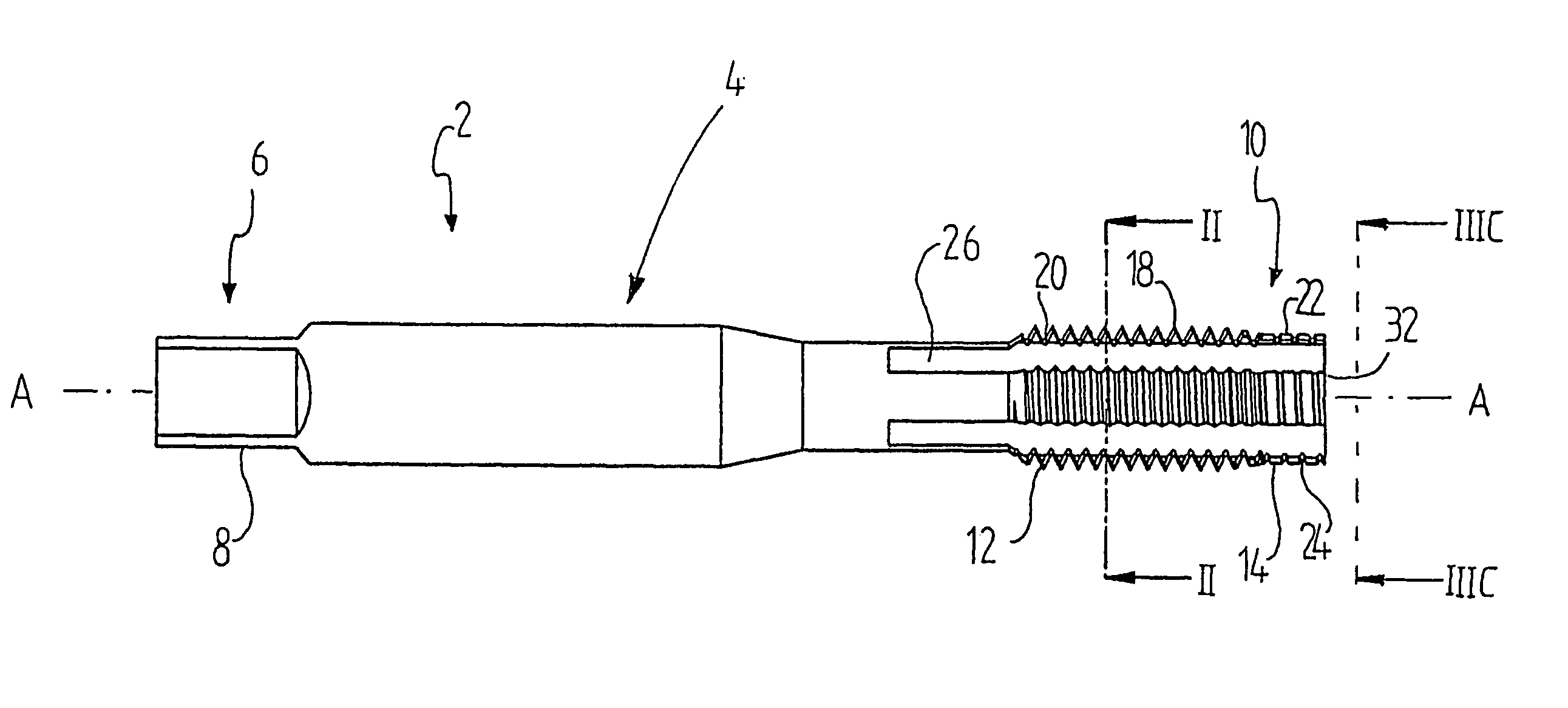 Thread forming tap with a non-circular cross-section and radially extending cutting edges
