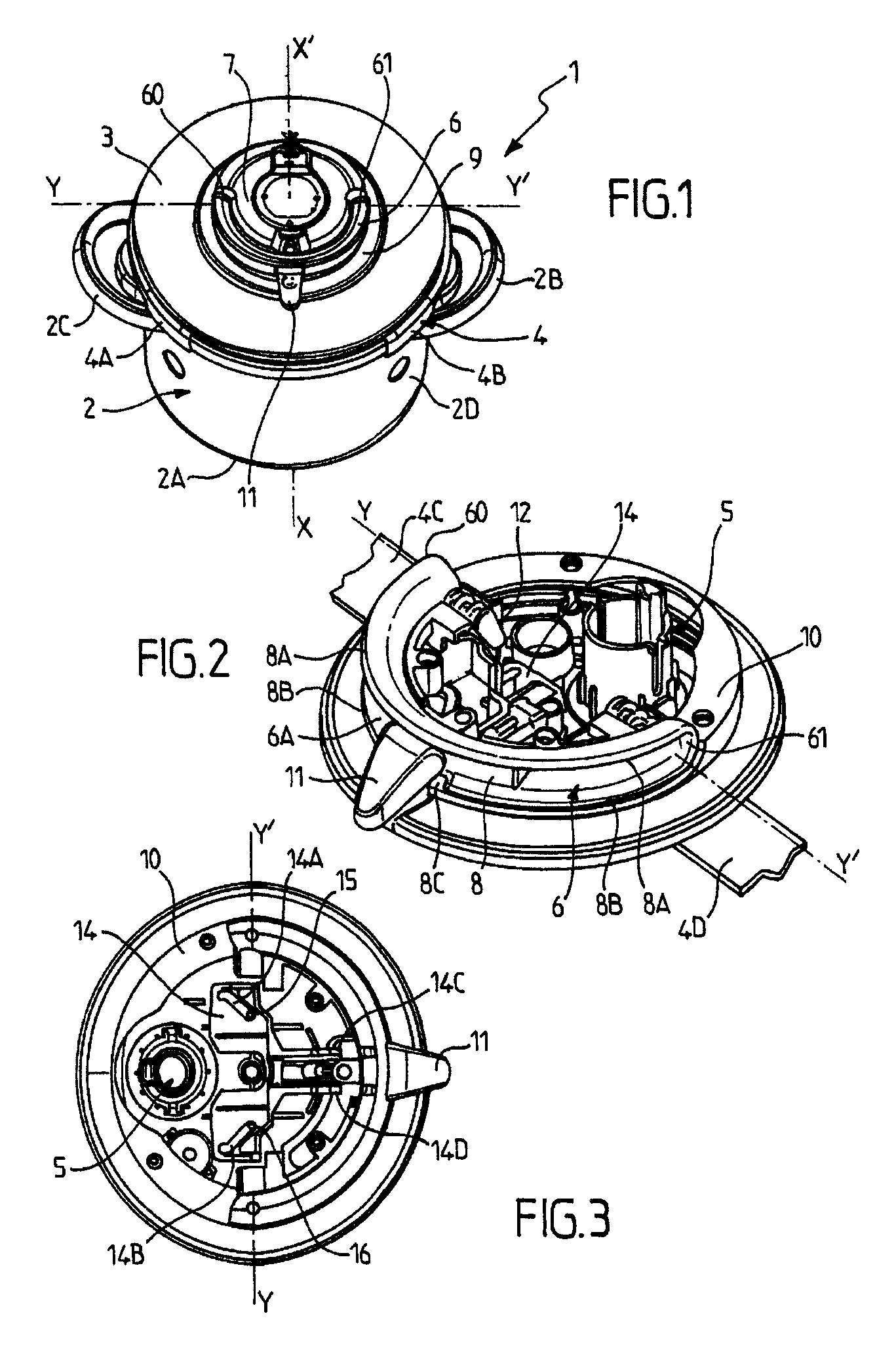 Pressure-cooking utensil having a dual-purpose locking/unlocking control member