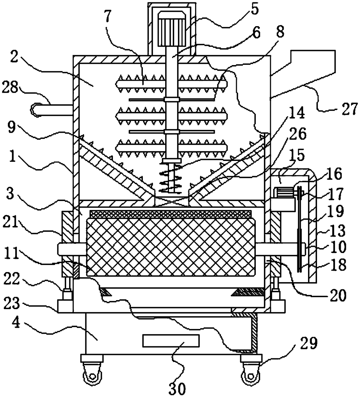Material crushing and grinding device