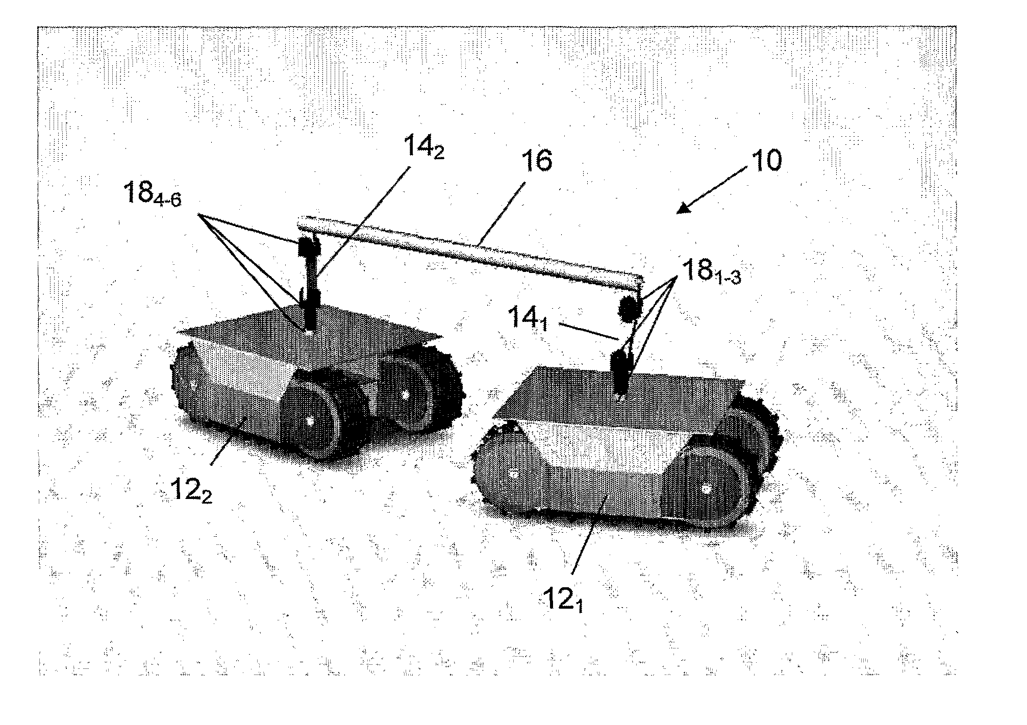 Dual tracked mobile robot for motion in rough terrain