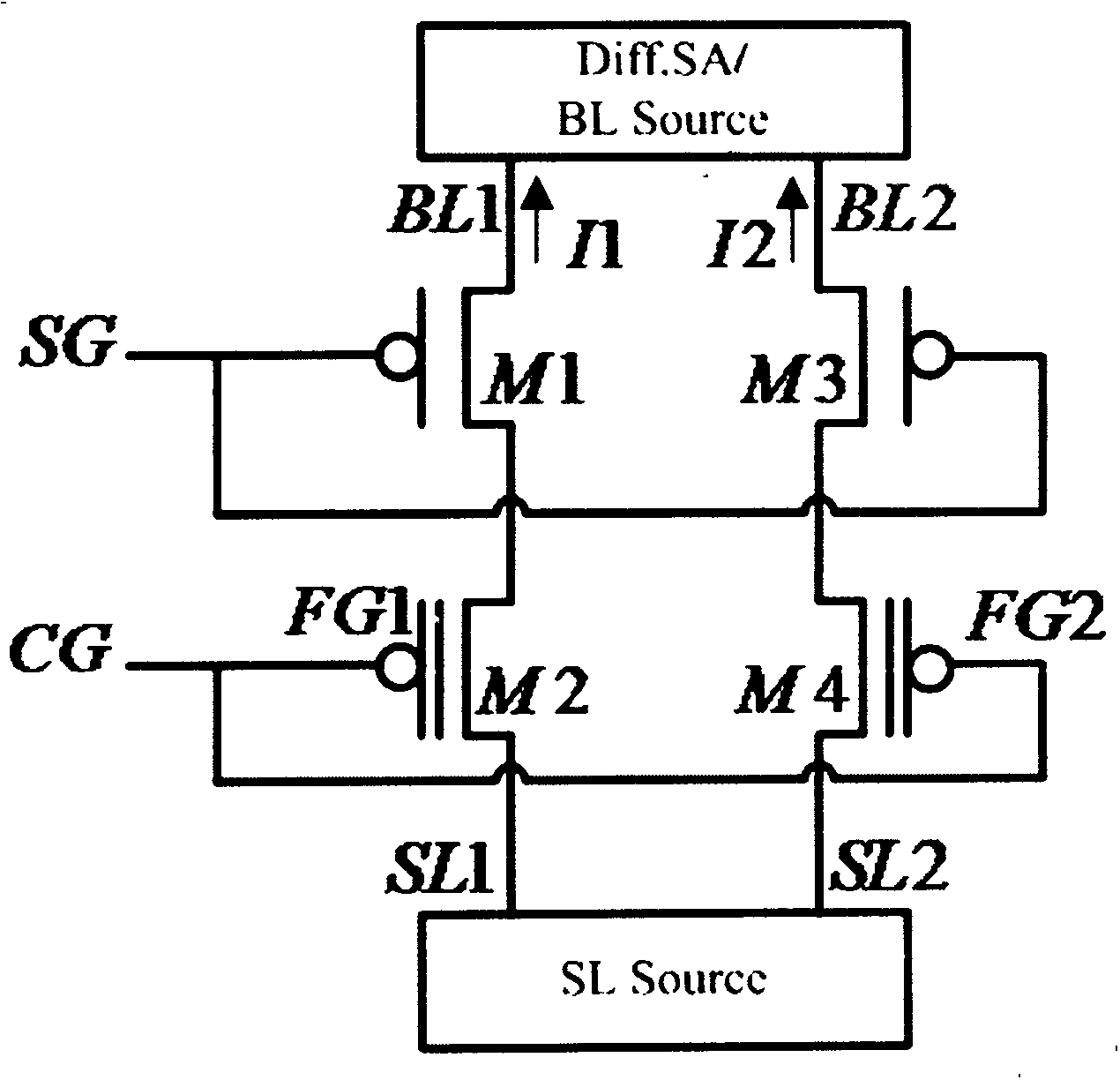 Improved differential framework Nor flash storage unit based on serially-connected transistor type