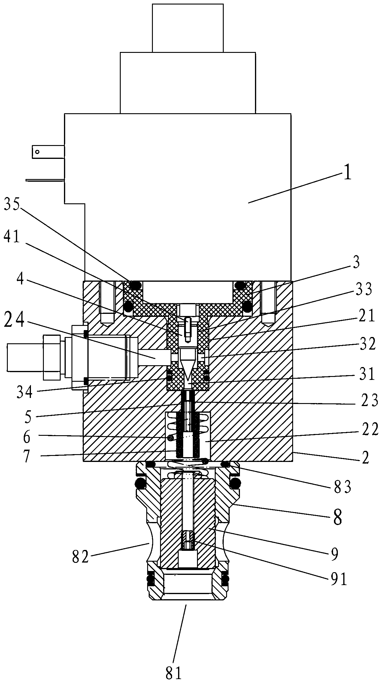 Insertion-structure-based pilot-operated electric-hydraulic proportional spill valve