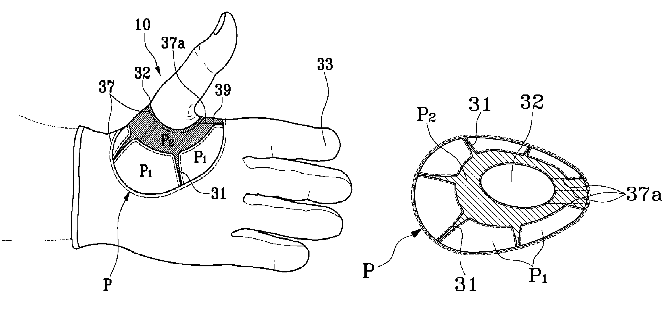 Golf glove for right grip and suitable swing