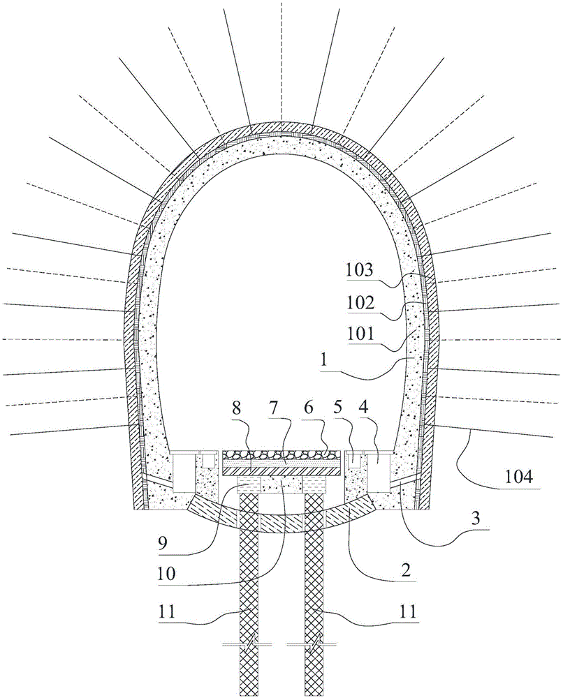 Tunnel structure for weak and broken high-temperature water-bearing stratum