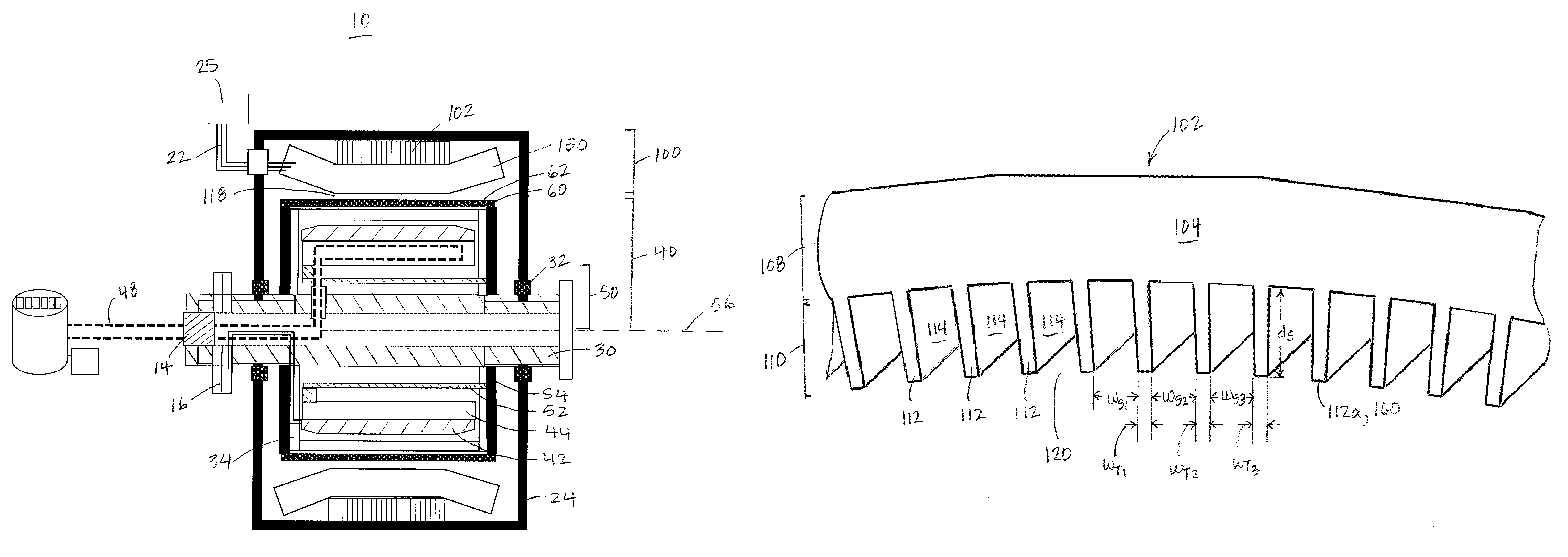 Generator with ferromagnetic teeth