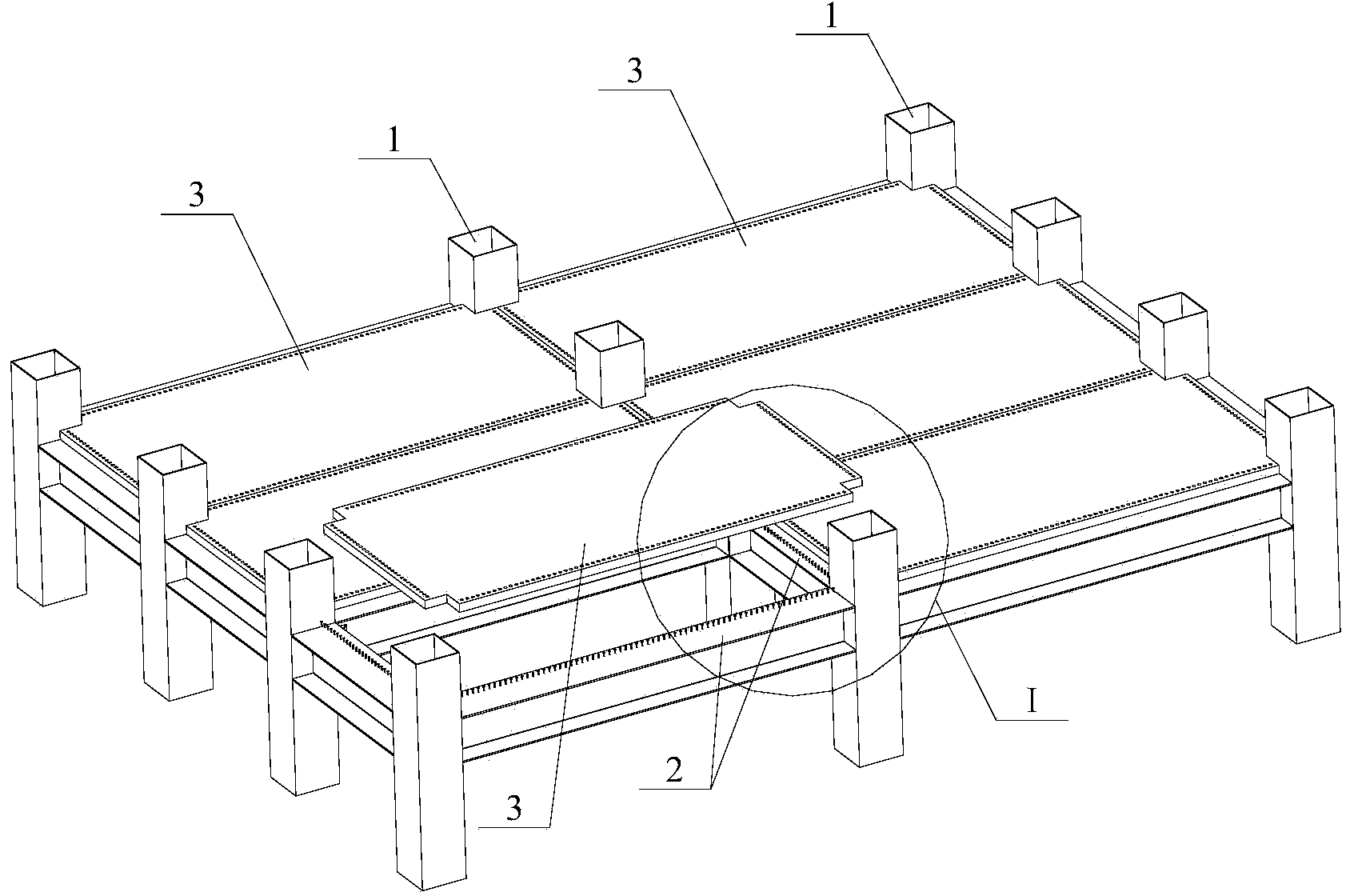 Module floor slab assembling structure for building and process method