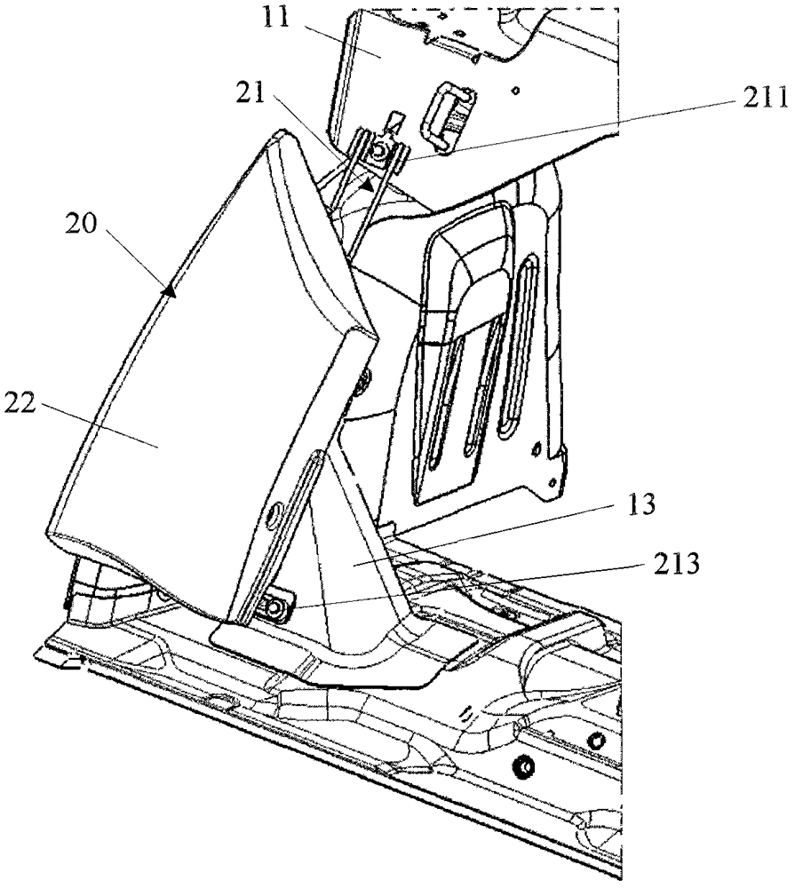A rear seat wing assembly mounted on a molded body