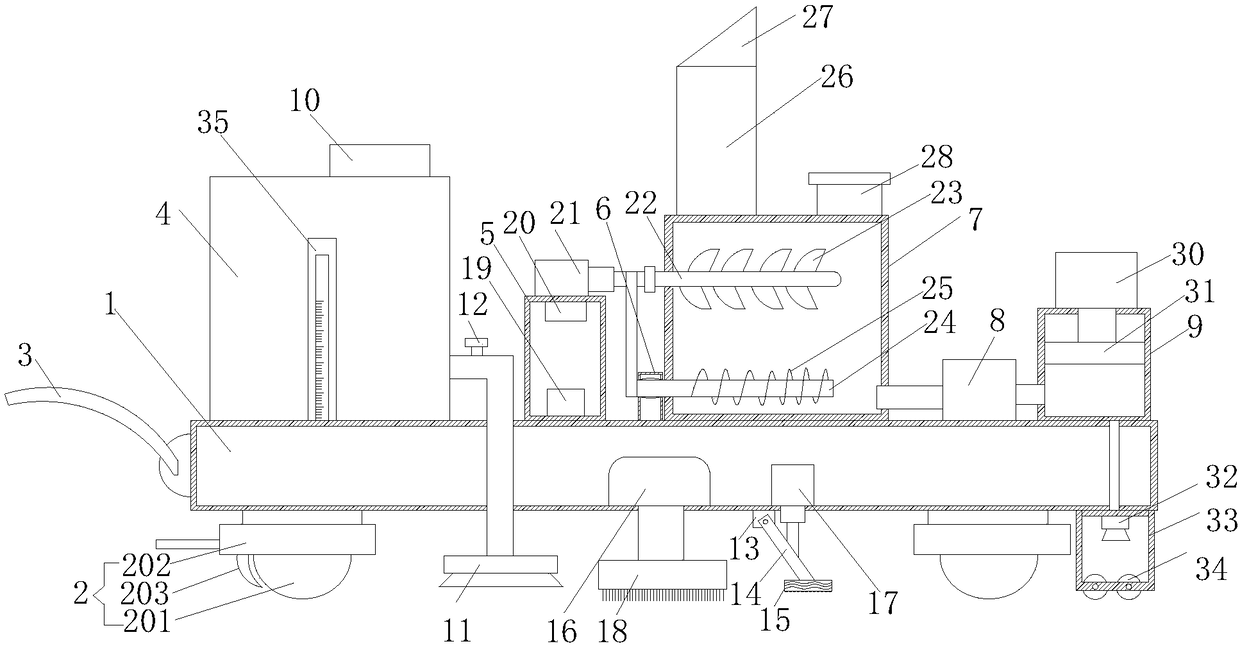 A paint spraying device for the inner deck of a ship with a flushing device