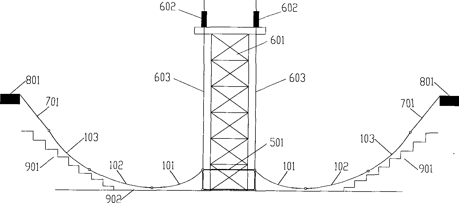 Accumulation mounting method for cable sky dome tower frame raising cable rod