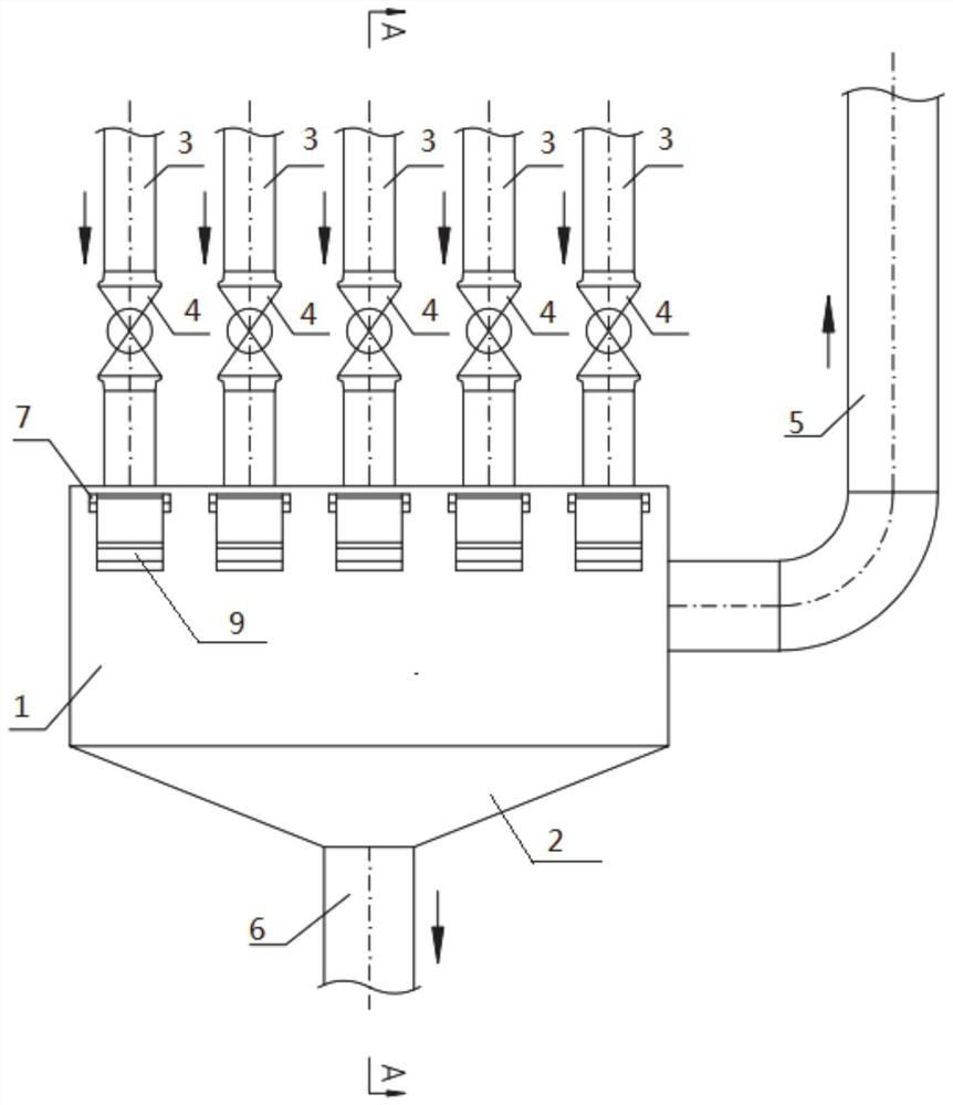 Anti-splashing centralized water and gas discharging funnel and method