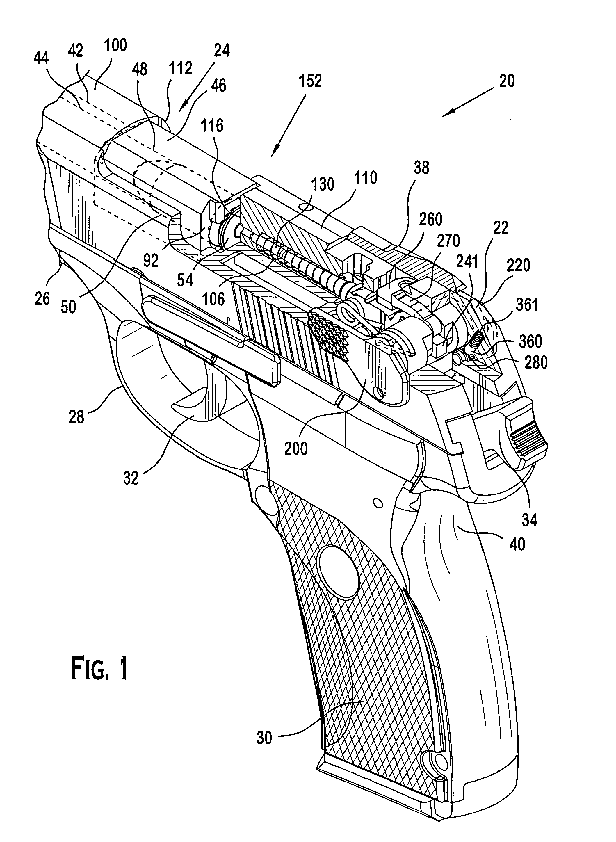 Pistol with firing pin locking mechanism