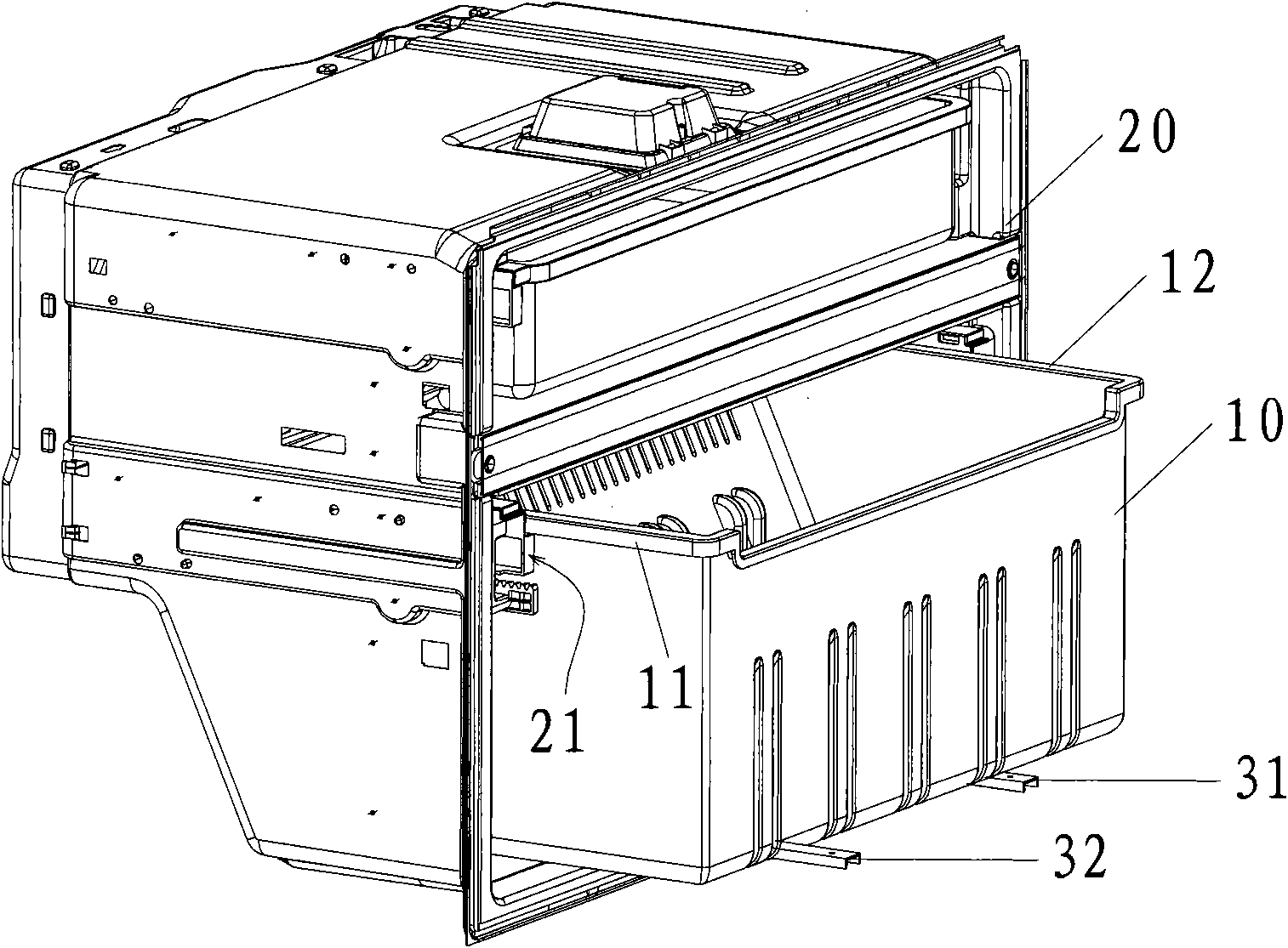 Refrigerating equipment with underlying drawer