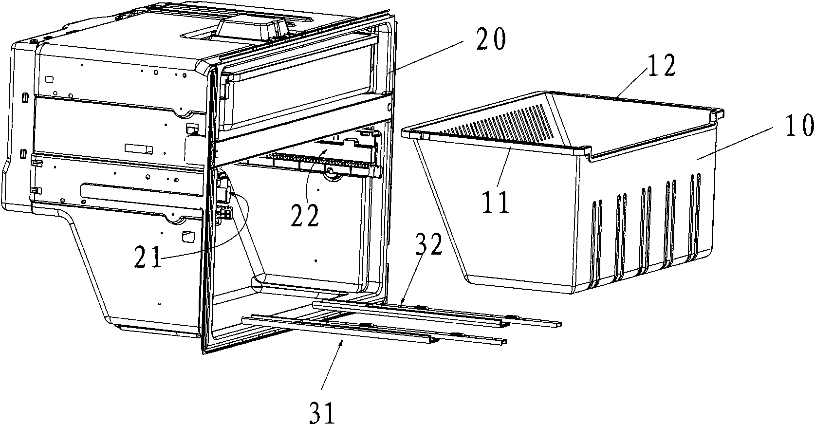 Refrigerating equipment with underlying drawer