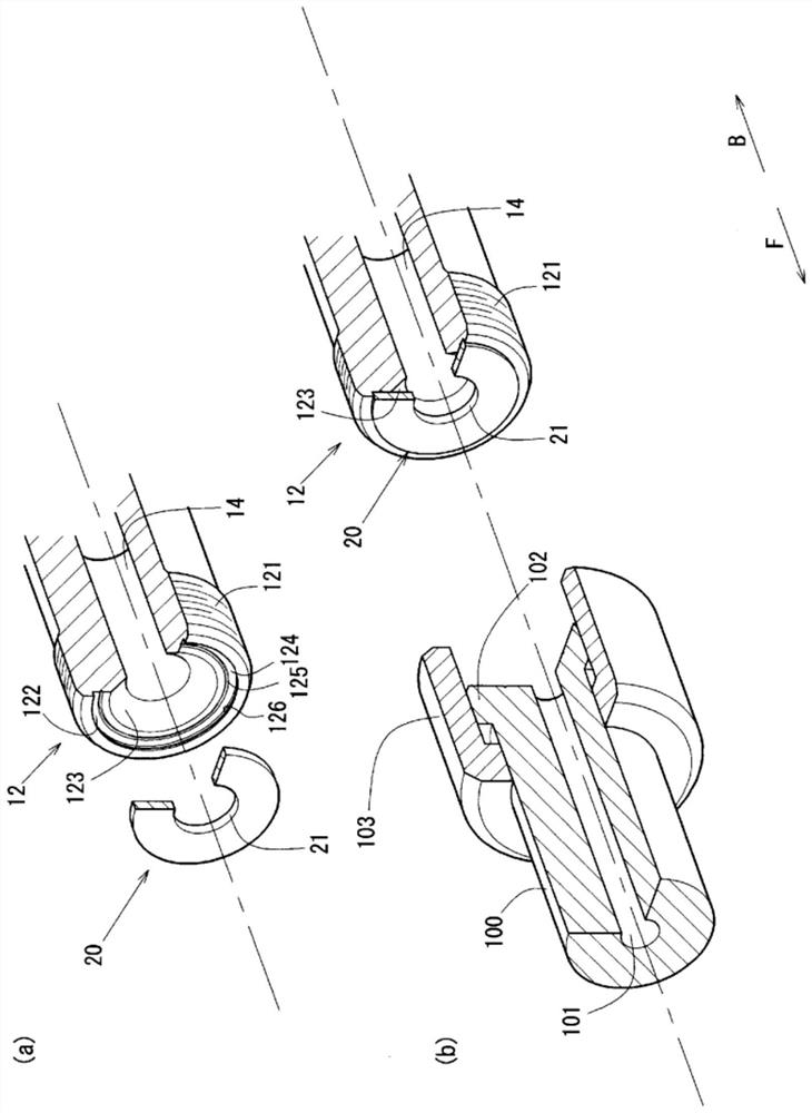 Connection structure for communication port and pipe end, opening/closing valve device, and removal jig