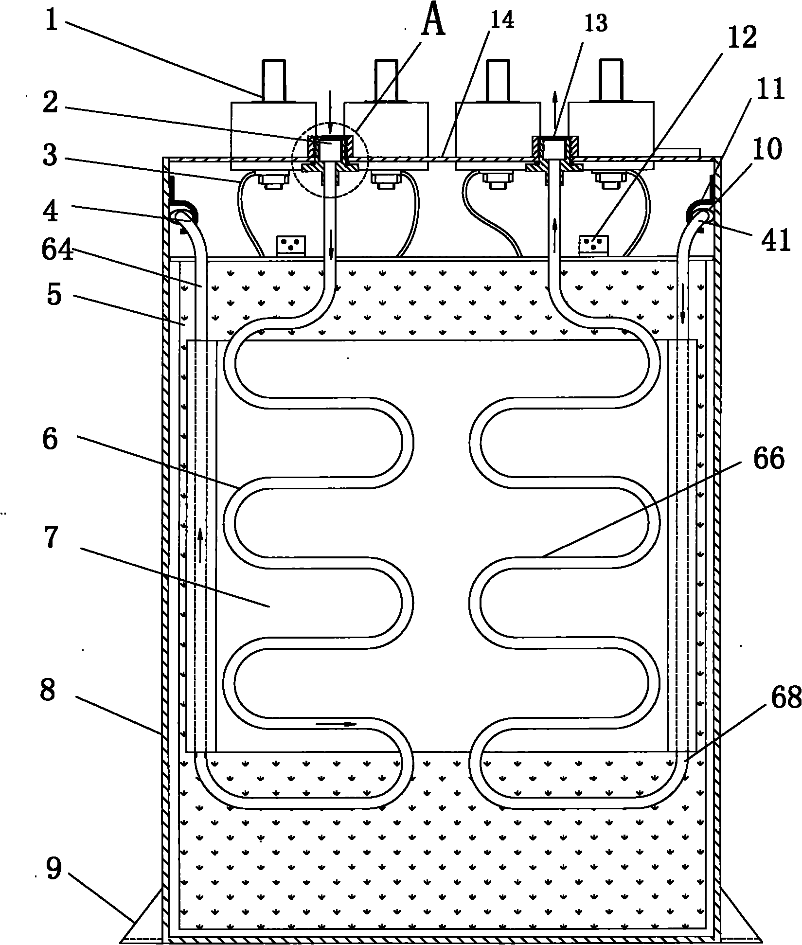 Oil-immersed water-cooled high-power electric and electronic capacitor