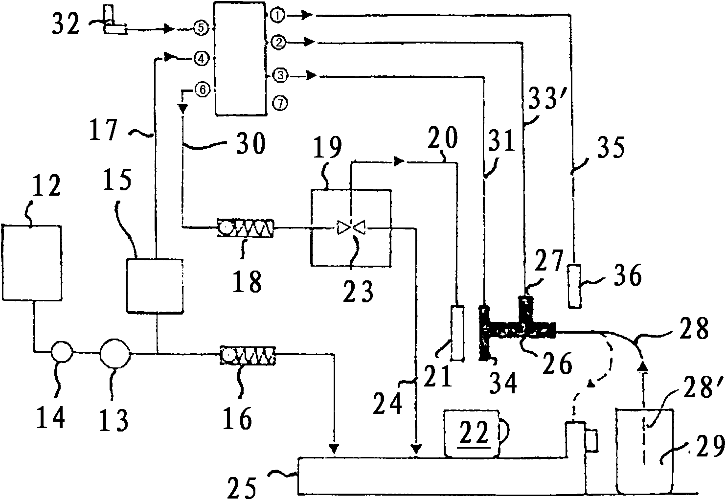 Coffee machine with frothing device and method for cleaning milk suction line