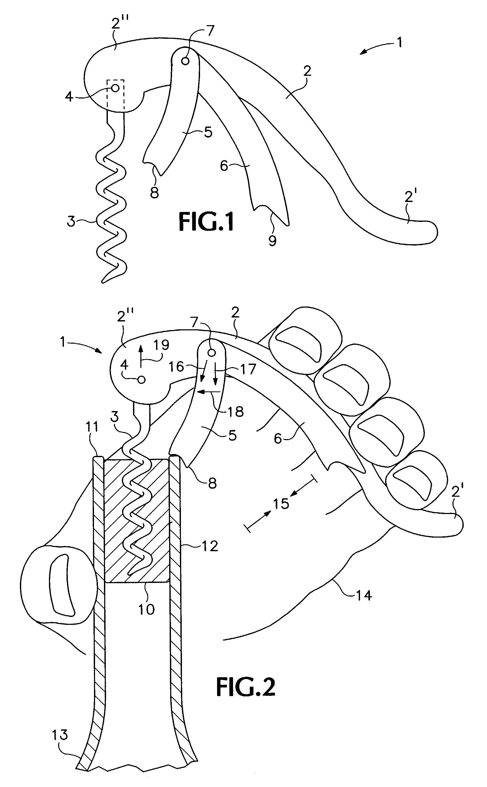 Corkscrew for one handed operation