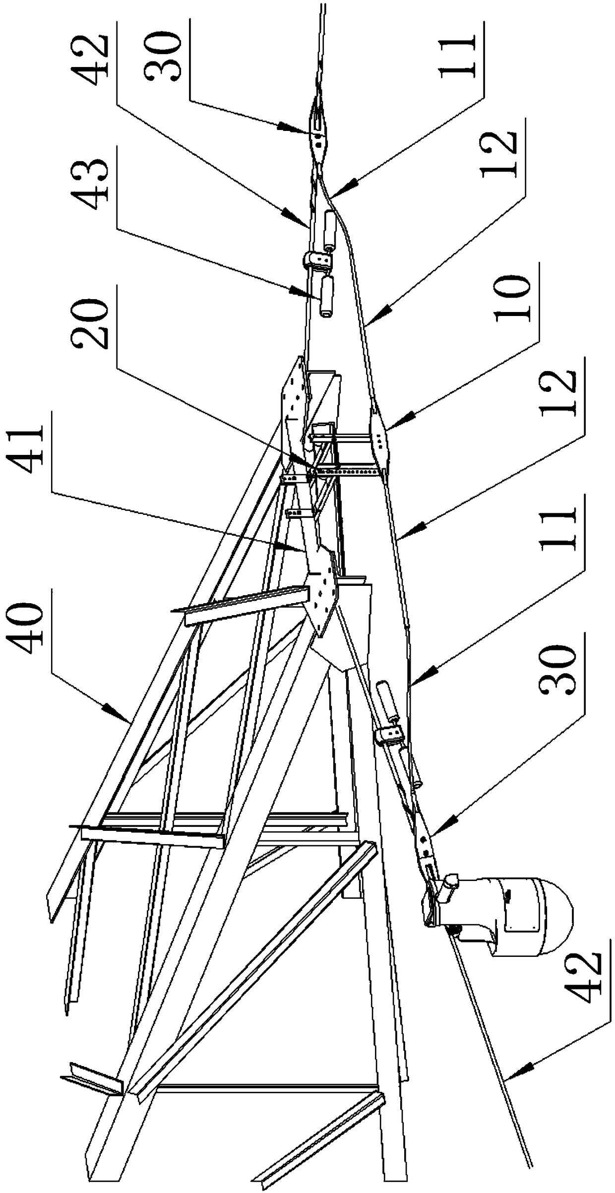 A tower obstacle-crossing bridge for an overhead transmission line wheeled patrol robot