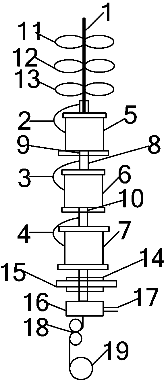 A three-filament wrapping parallel spinning yarn, spinning device and spinning method