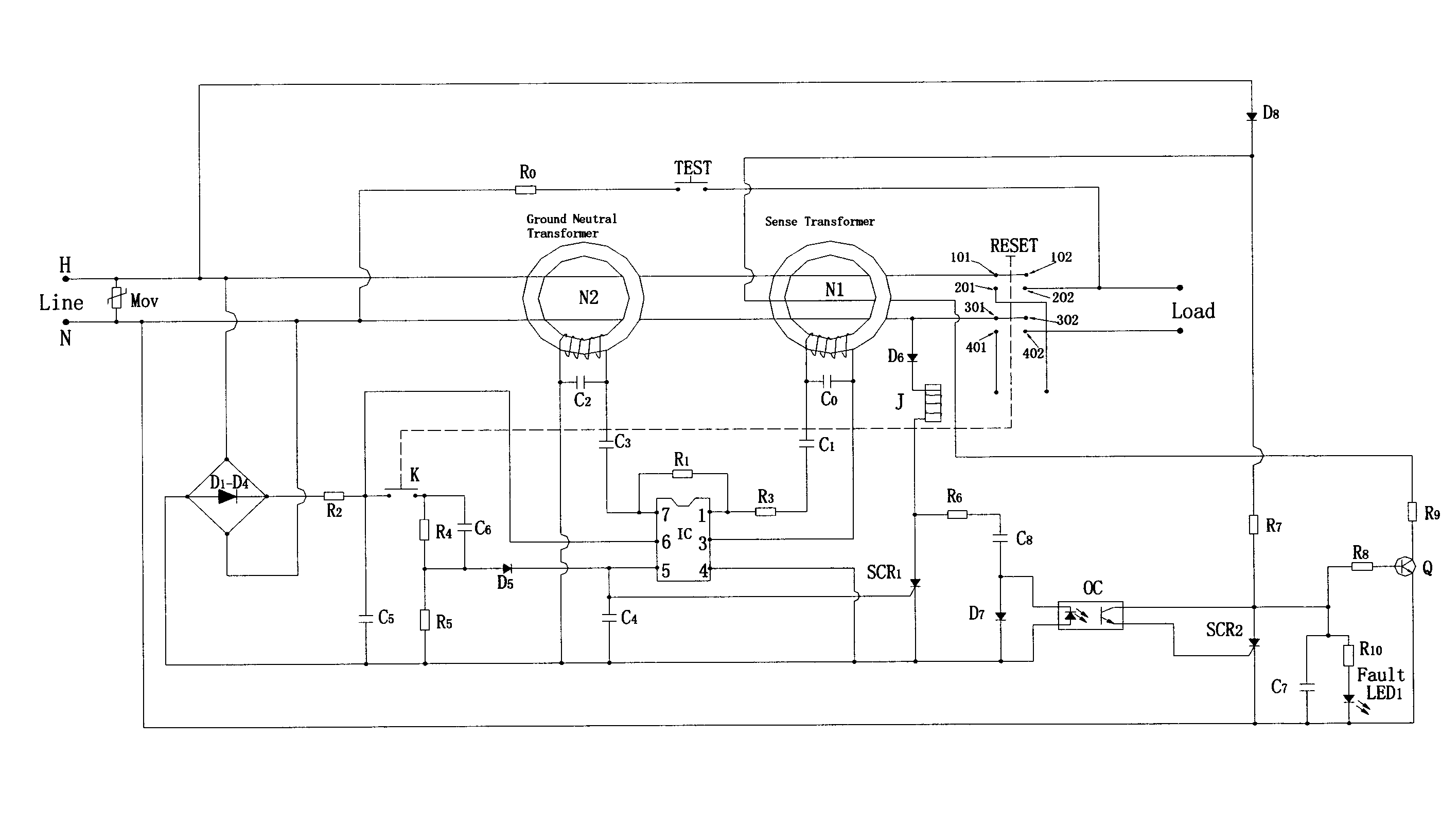 Control circuit of ground fault circuit interrupter (GFCI)