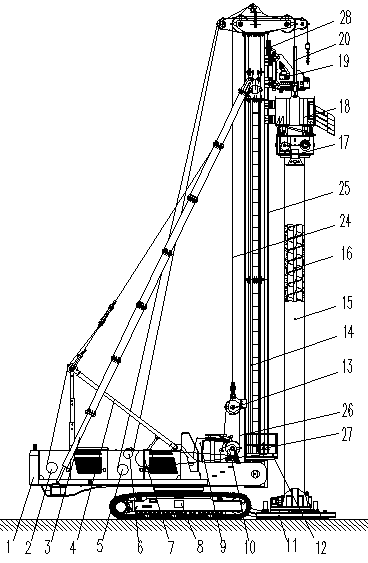 Drilling rig with following pipe pile and construction method for following pipe pile