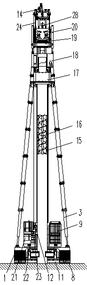 Drilling rig with following pipe pile and construction method for following pipe pile