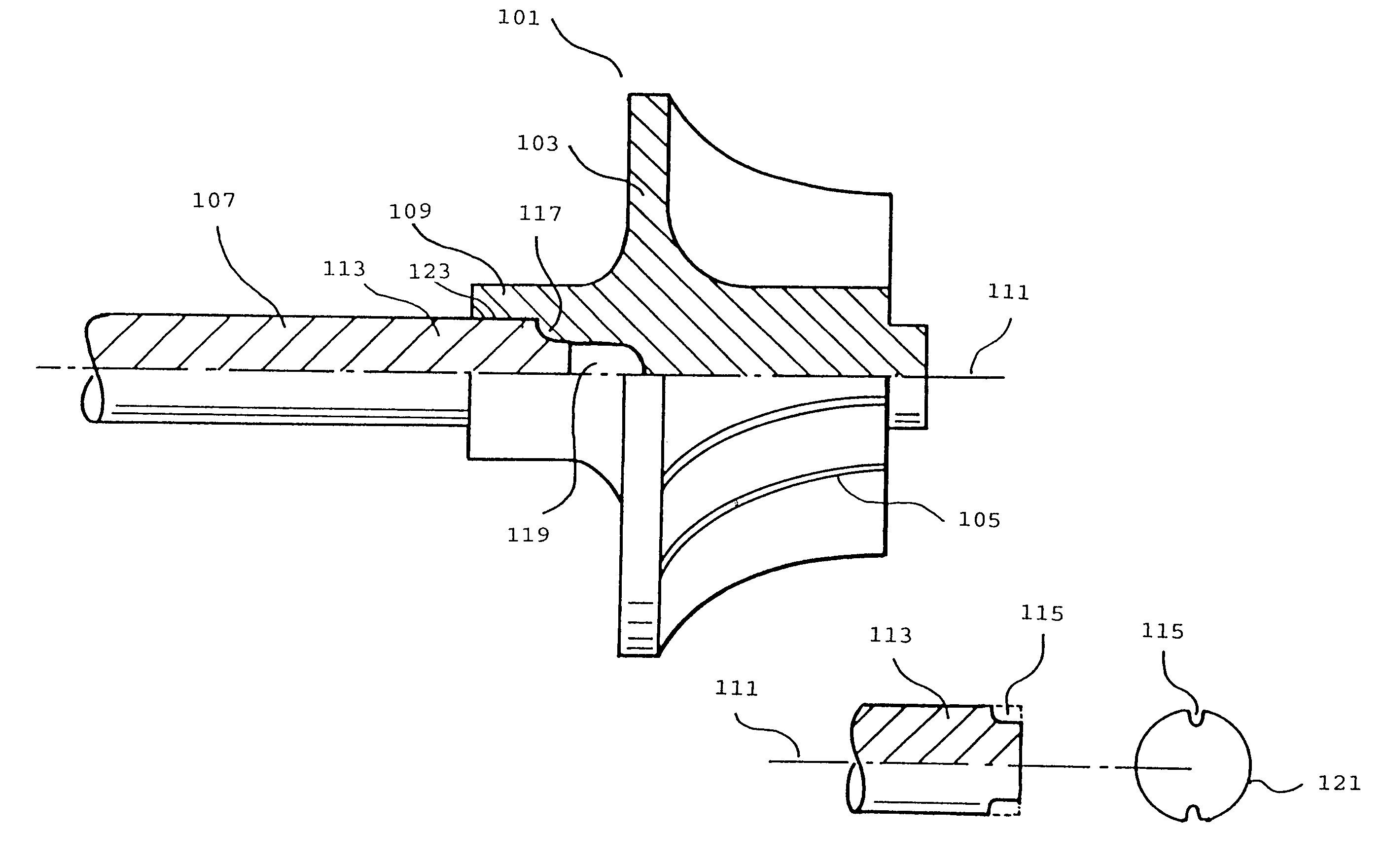 Metal injection molded turbine rotor and metal shaft connection attachment thereto