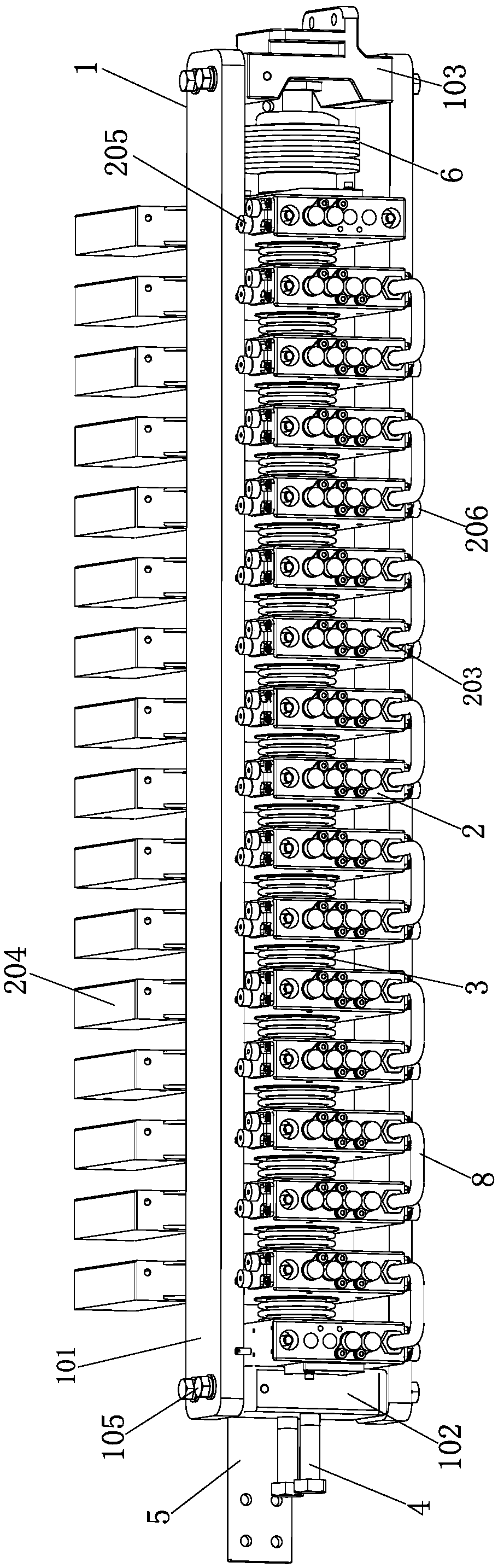 Thyristor converter valve large component silicon stack structure