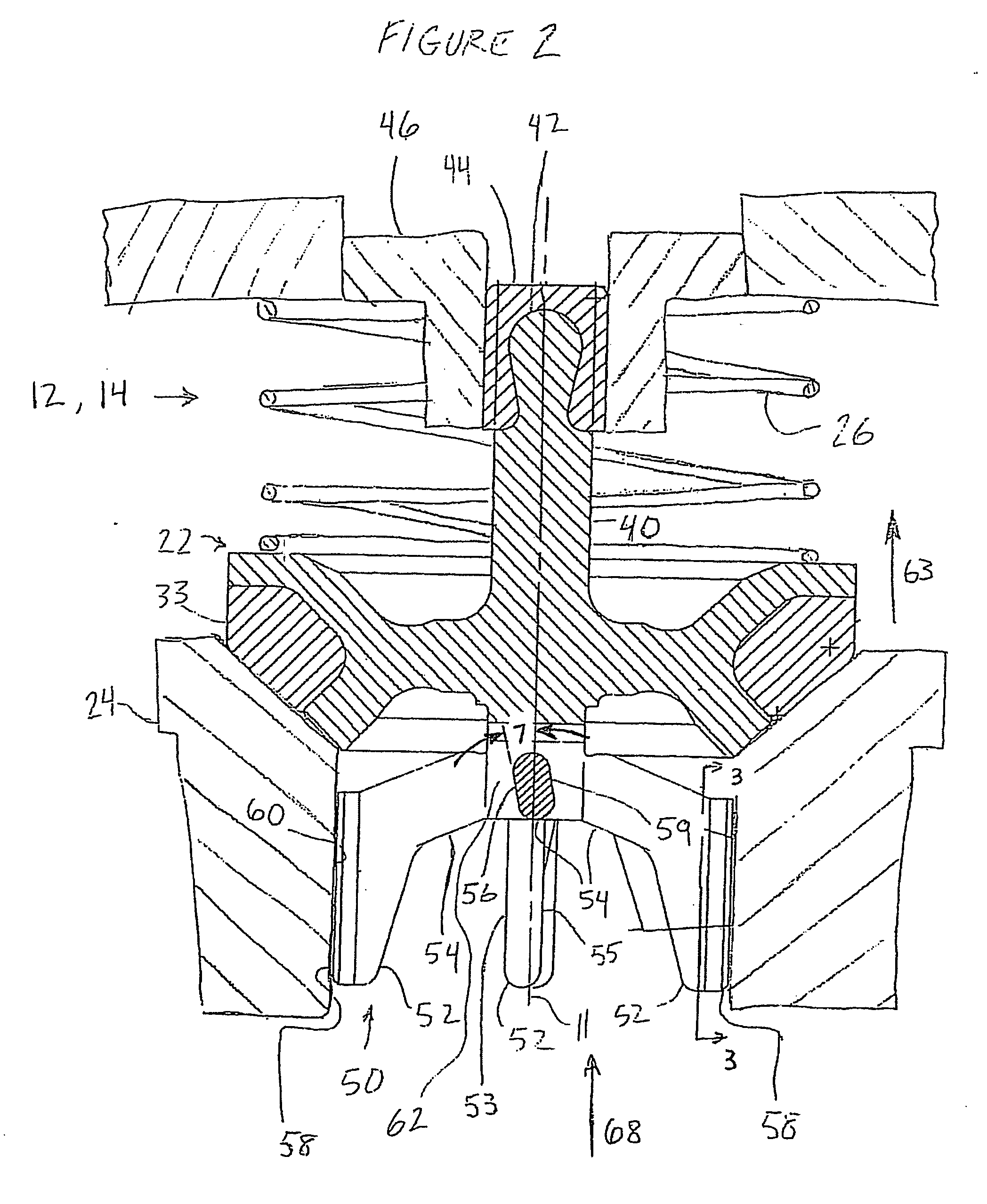 Valve assembly with angled valve guide