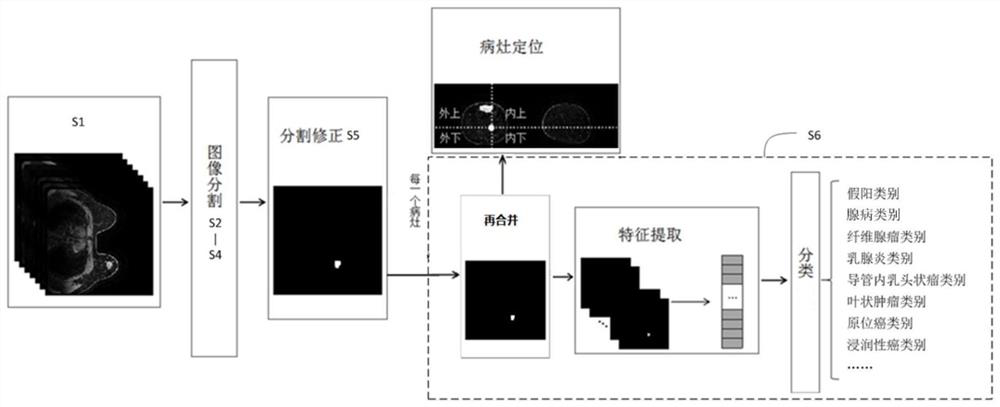 Method and device for classifying and locating breast lesions based on nuclear magnetic images