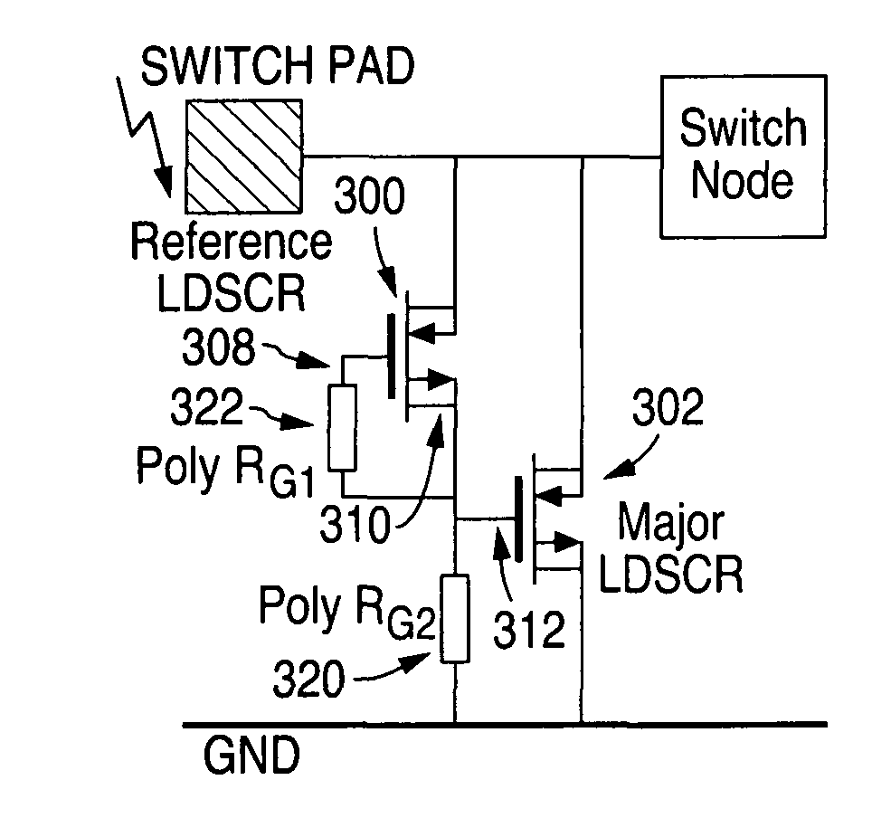 High voltage ESD LDMOS-SCR with gate reference voltage