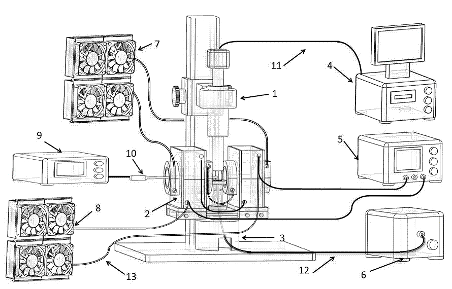Experimental apparatus for researching microstructure and magnetic field relation of magnetic fluid