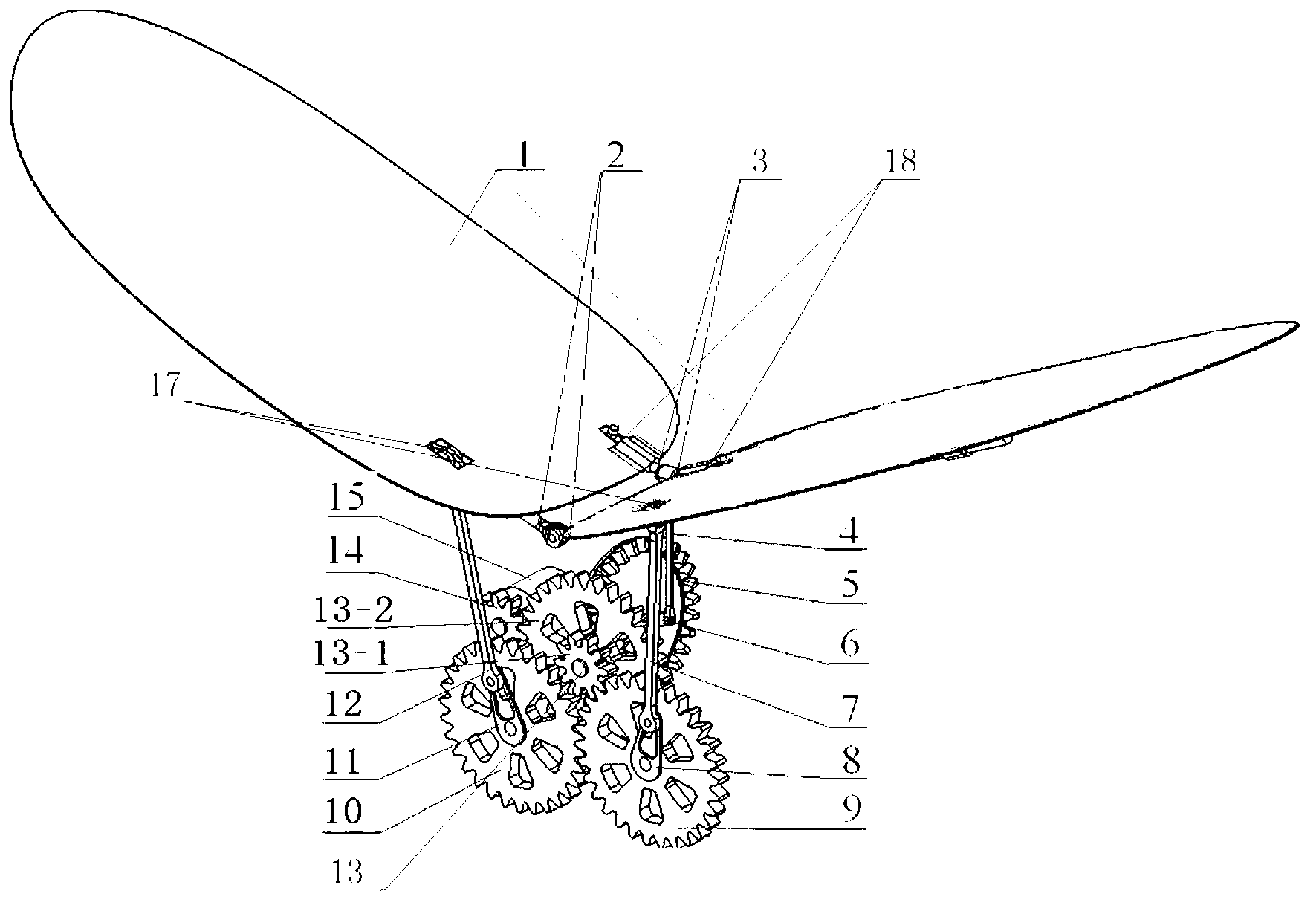 Flapping wing device for achieving active torsion for flapping wings and wing planes of aerofoil