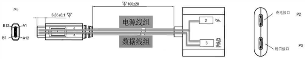 One-to-two type-c line and master-slave device two-way charging method