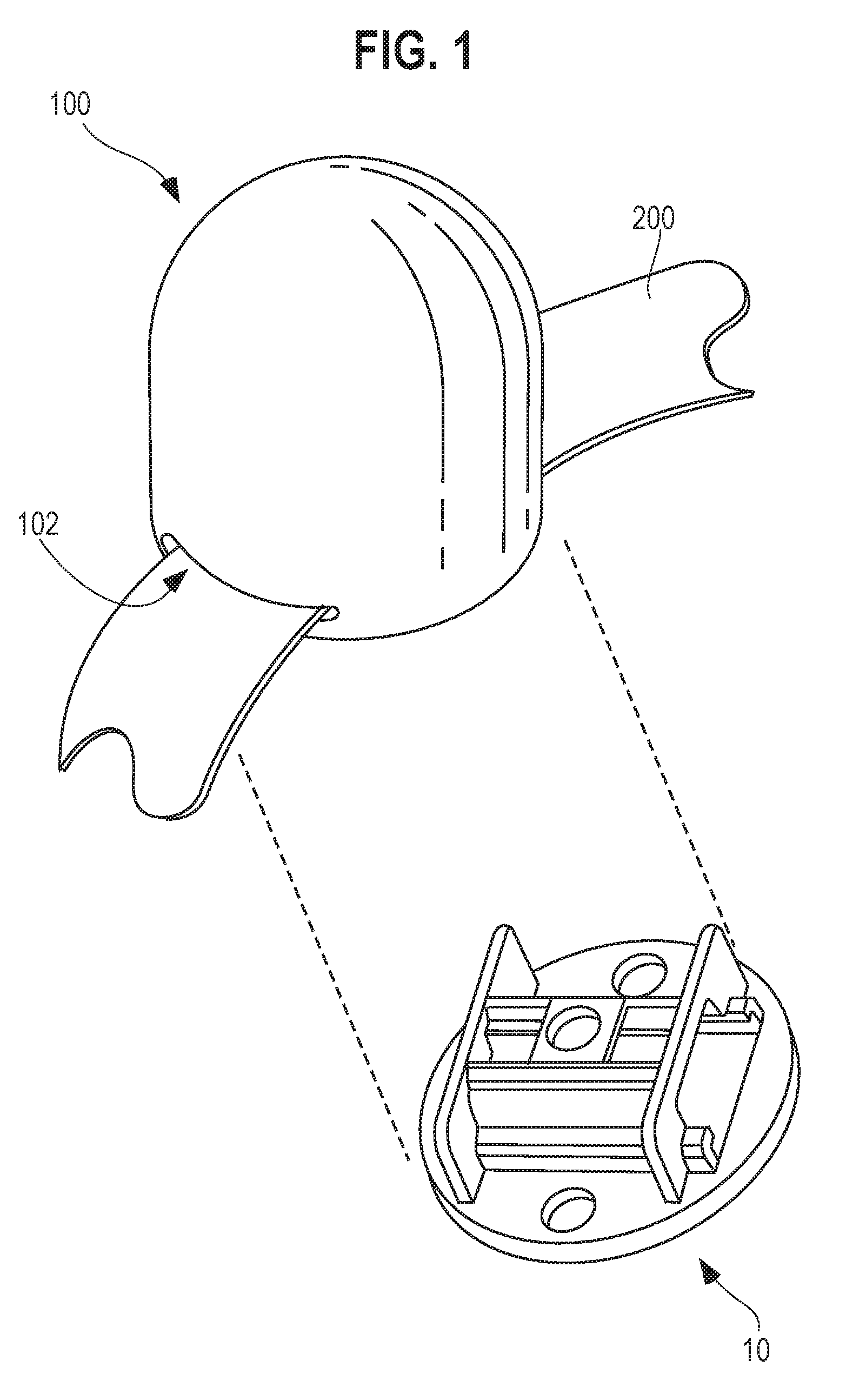 Device with integral insert having strap slot