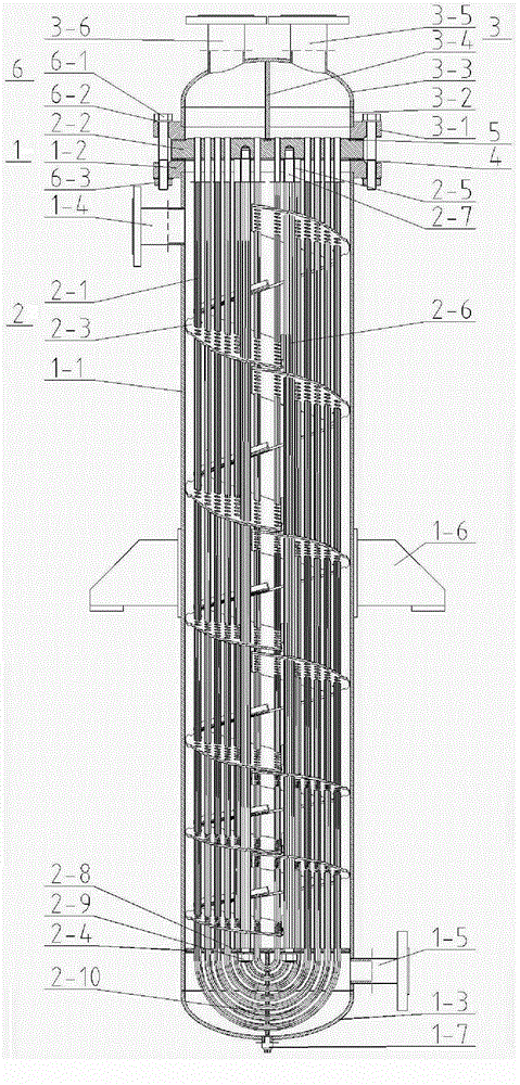 U-shaped tubular condenser of vertical type spiral baffle plate