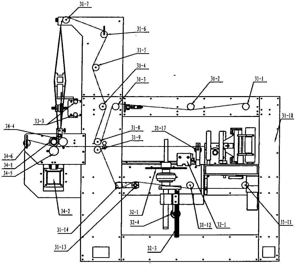 Self-standing device for full-automatic multifunctional multi-system integrated bag-making machine
